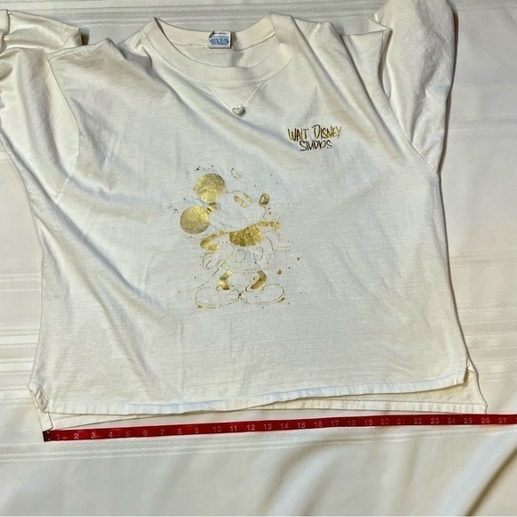 Vintage Disney Walt Disney Studios Mickey SS T Shirt White with Gold Design OSFM - Picture 6 of 9